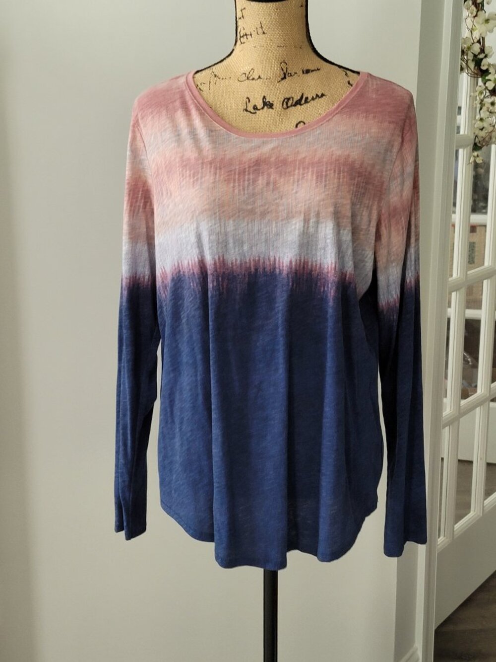 Ladies Sonoma Goods for life Pink ,Blue gradient ombre Long Sleeve Top  XL